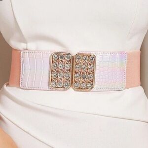 Pink Elastic Leather Jeweled Fashion Belt